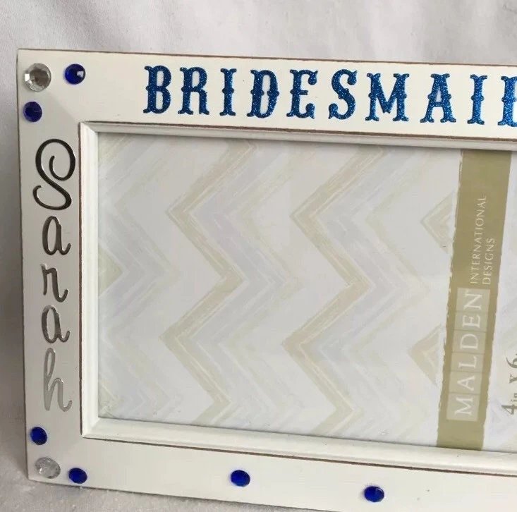 HandCrafted Sarah Bridesmaid White Blue Silver Photo Frame Bridal Gift 4 X 6 - Image 3 of 4