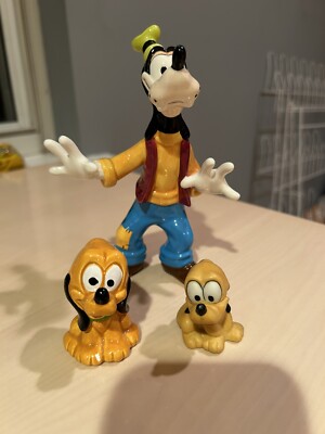 Goofy  And 2 Pluto Ceramic Figurines