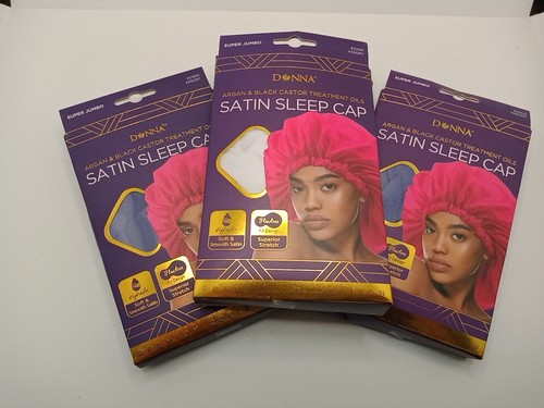 LOT OF 3 Donna Satin Sleep Cap, Size Jumbo, Asst Colors