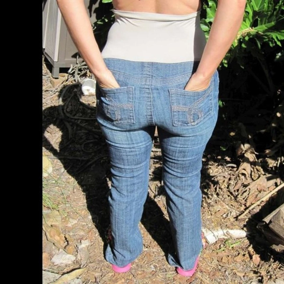 American Star Small Denim Blue Jean Maternity Pants Khaki Elastic Belly Band - Image 4 of 4