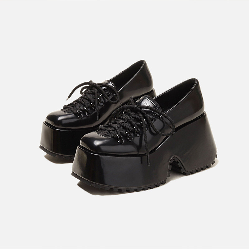 Women Fall Faux Leather Block Heel Lace Up Square Toe Casual Boots