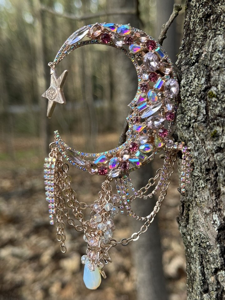 Kirk’s Folly Pin Jewel Encrusted Hand Set Rhinestone Brooch Huge Moon