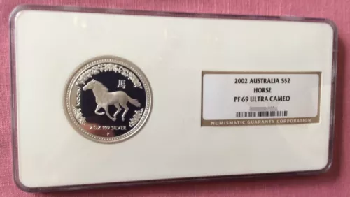 2002 Australia Lunar Proof Year of Horse Silver 2 Oz  NGC PF69 UC 