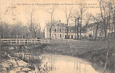 Old postcard 40 GENERAL VIEW OF THE ESTABLISHMENT OF GAMARDE AND BRIDGE OVER THE LOTS