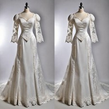 Vintage Mermaid Wedding Dresses Beaded Lace Half Sleeve Sweep Train Bridal Gowns
