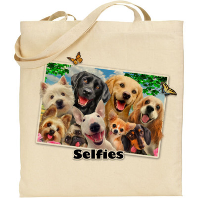 Dogs//Beach H Robinson Fun Selfie Image Reusable Cotton Shopping//Tote//Beach Bag