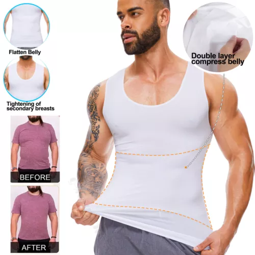Hombres Camisa de Compresión Control Abdomen Chaleco Apretado Adelgazante Cuerpo Modelador Entrenamiento Grasa - Imagen 3 de 21