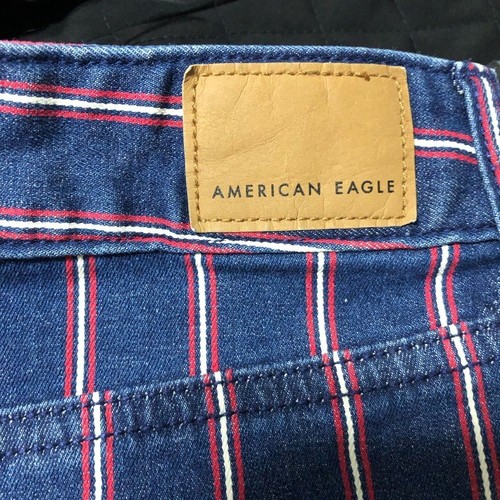 American Eagle Blue/Red Striped Super Stretch Hi Rise Mini Denim Skirt size 14 - 第 14/14 張圖片