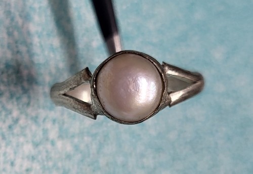 Men's BIG SZ:12.75 US Natural Freshwater Pearl Gemstone Vintage Silver Ring - Picture 11 of 14