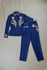 Excellent Vintage Rare Western Cowboy Cowgirl Authentic 1950s Suit Blue Floral