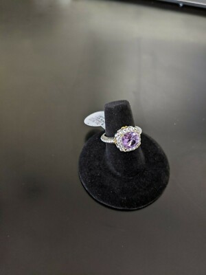 Sterling silver 950, Viola Purple Amethyst Ring with white Topaz