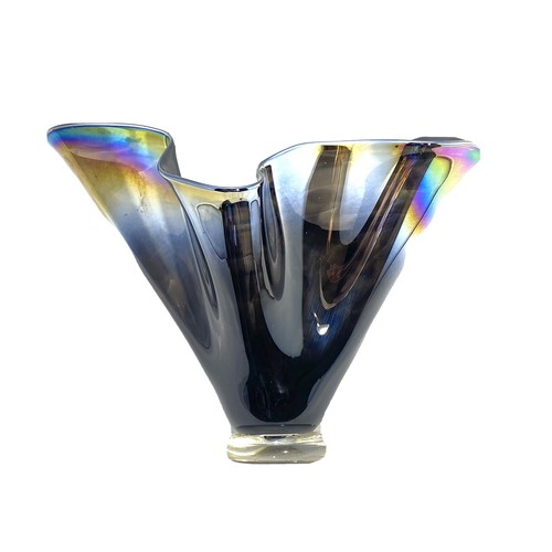 Carnival Glass STUDIO ART GLASS Hankerchief Vase - Black Iridescent - Picture 8 of 9