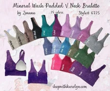 Zenana Ribbed Stone Wash V Neck Bralette PADDED Crop S-XL 32A-40DD Style# 6275