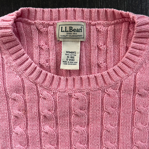 LL Bean Pink 100% Cotton Cable Knit Sweater – Size X-Large – Gently Used - Picture 2 of 2
