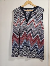 Lavish Plus Womens V Neck Tank Blouse Shirt 2XL RED WHITE & BLUE Stretch Spandex