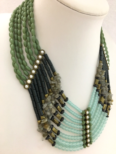 Lia Sophia Necklace 8 Strand 19" Labradorite Resin Beads Faux Pearl Goddess VTG - Picture 4 of 12