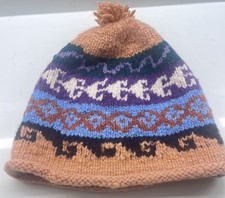 Vtg Hand Knit Colorful Soft 100 Alpaca Wool Beanie Handmade Unisex Boho Bolivia
