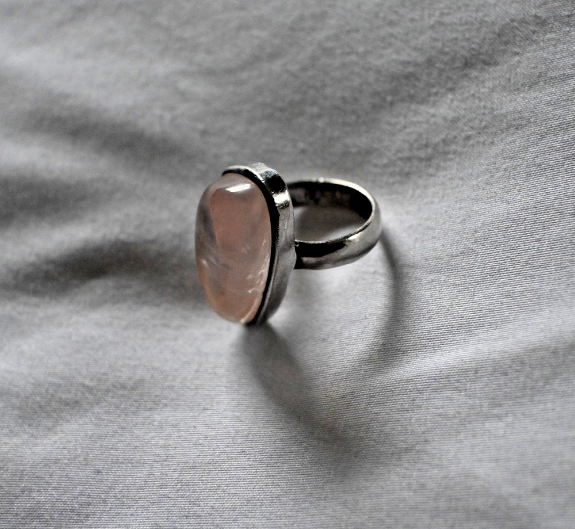 Large Statement Ring - Rose Quartz & Sterling Sil… - image 1