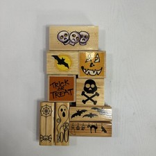 Lot of 9 rubber stamps Ghost Halloween Spider Skull Scary pumpkin bats spooky