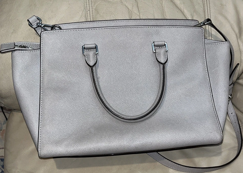 Michael Kors SELMA Gris Cuero Saffiano Cremallera Superior Bolso de Hombro Bolso Cartera Foto 2 de 3