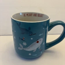 Be Merry And Bright Narwhal Large Christmas Coffee Mug Pink Light Studio