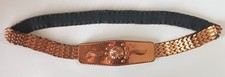 Vintage Copper Mesh Pieces Belt on Stretch Fabric w Large Ornate Copper Buckle