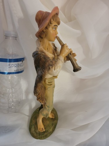 Vintage große 10" Flötenspieler Weihnachtskrippenfigur Italien Komposit - Bild 4 von 5