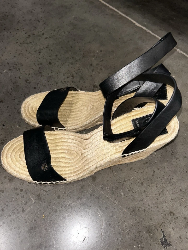 Tory Burch Bima 2 Alpargata Cuña Correa Cuero Sandalias Mujer Talla 10.5 Foto 3 de 4