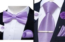 DiBanGu Mens Satin Pre-tied Bowtie, Matching Tie, Pocket Square, And Cufflinks