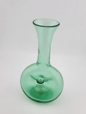 Vintage Mid-Century Blenko Green American Art Glass Pinched Donut Glass Vase