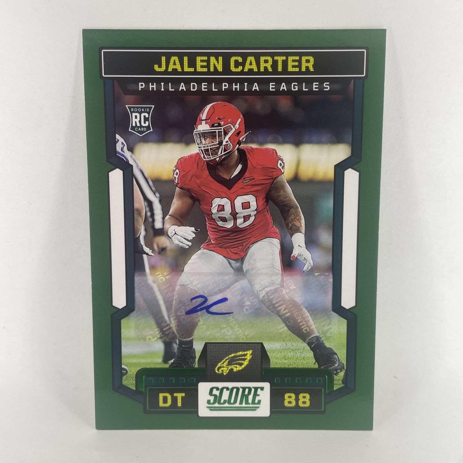 2023 Score Jalen Carter Green Auto Rookie RC #369 Philadelphia Eagles