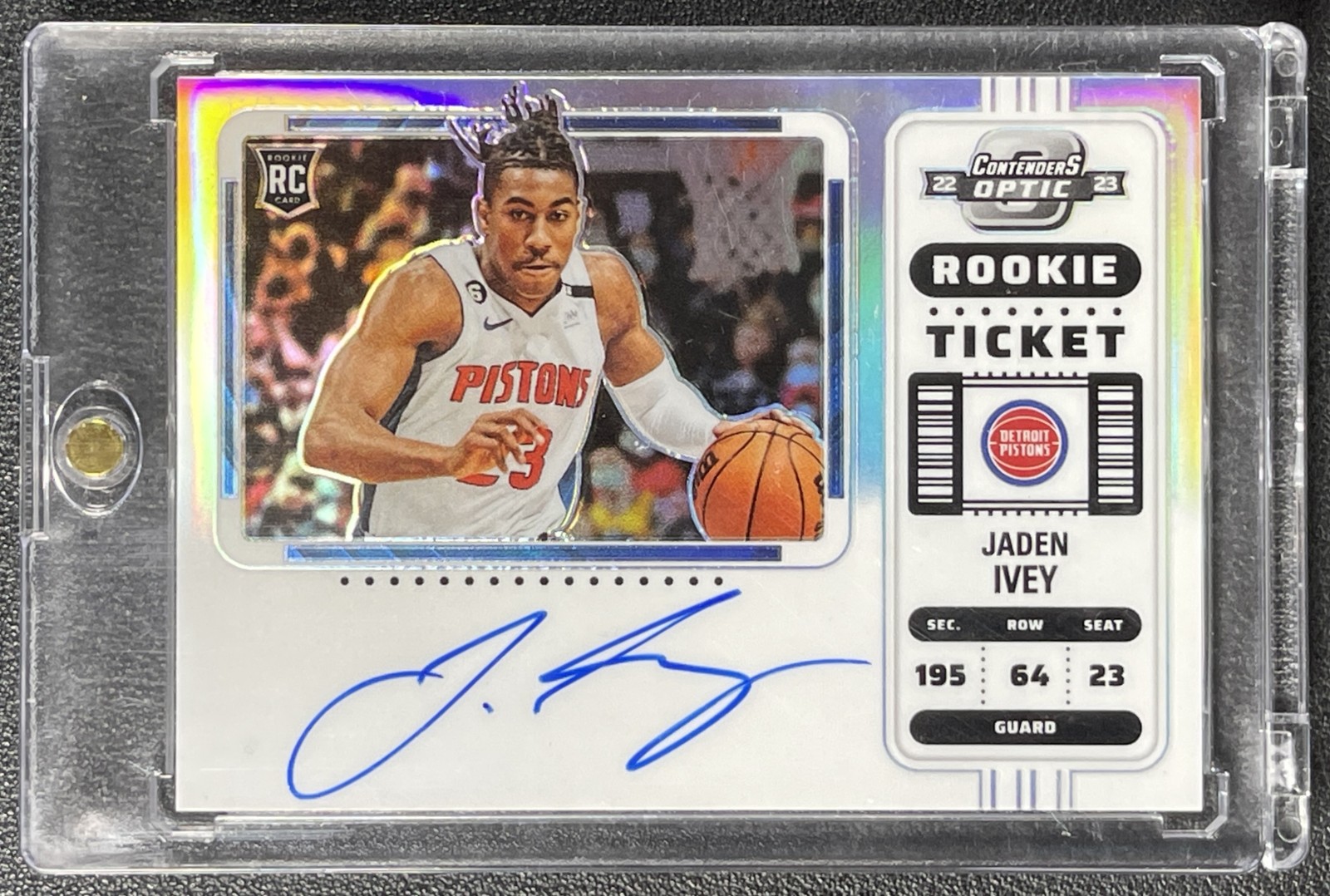 JADEN IVEY 2022-23 PANINI CONTENDERS OPTIC #139 ROOKIE VAR PRIZM AUTO PISTONS RC