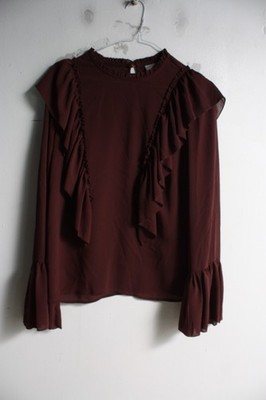 Vera Moda Womens Frilly Blouse Top Brown - Size Medium M (J46)