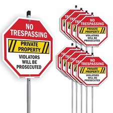 No Trespassing Private Property V Octagon Sign With Stake Weather Resistant