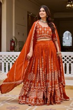 Women  s Party Wear Vichitra Silk Lehenga Choli Set with Designer Embroidery Work