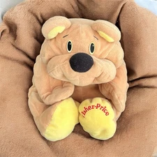 VTG. 1993 FISHER PRICE FLOPPY PLUSH TAN RUMPLE BEAR, BLACK NOSE EUC