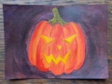 aceo atc (art trading card) original painting jackolantern 2.5"x3.5"