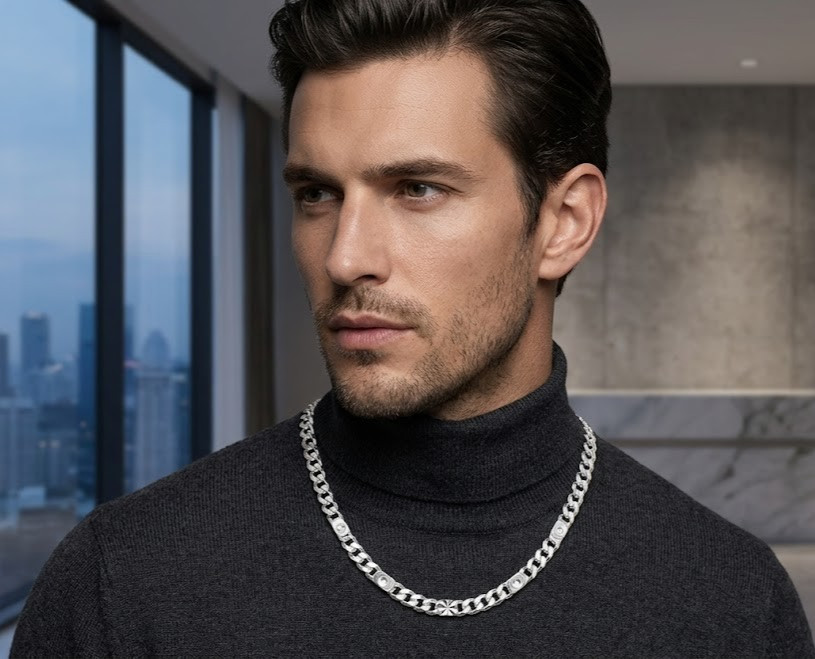Collar de cadena de eslabones cubanos de plata esterlina 925 maciza de 18"-28" para mujer y hombre