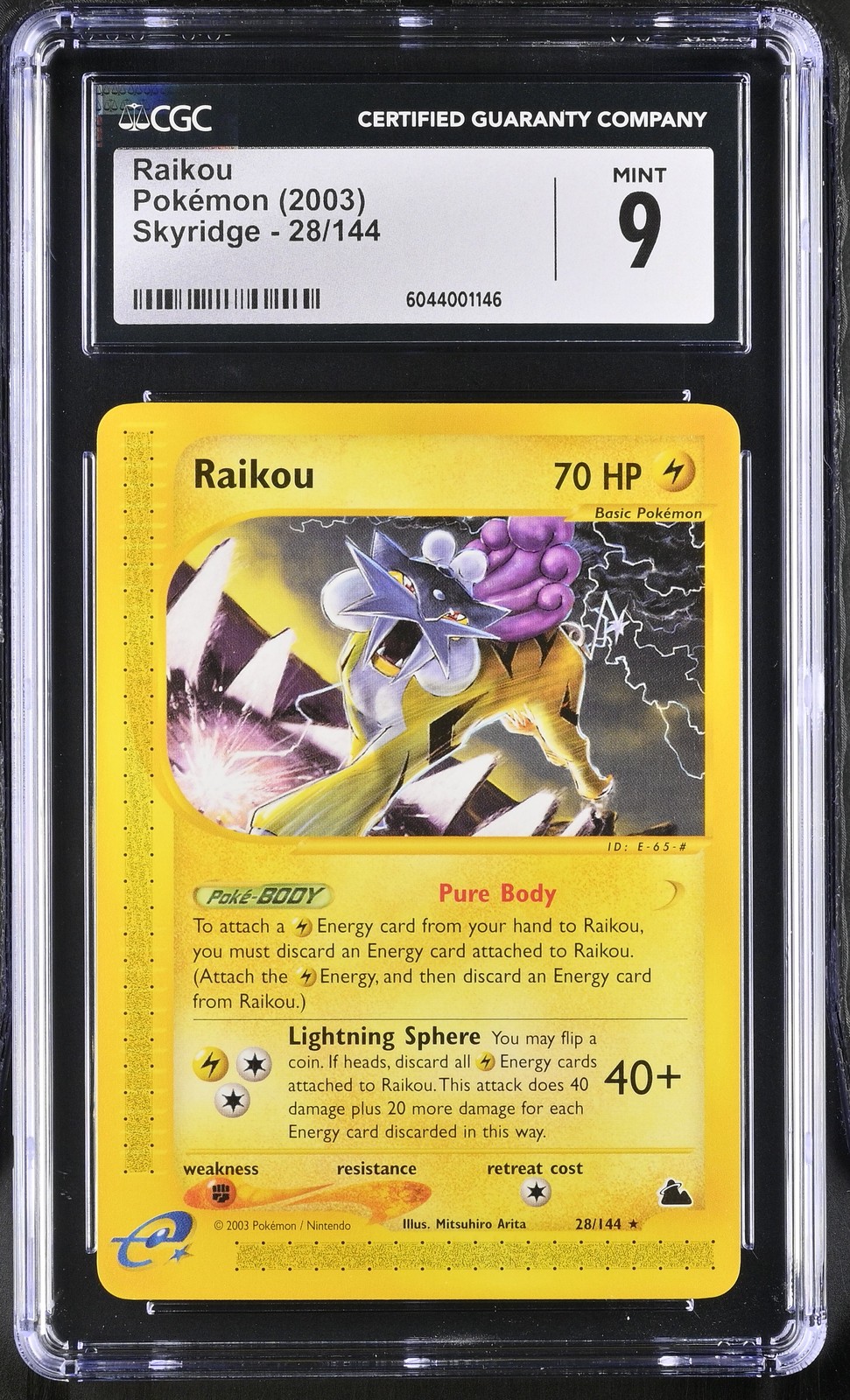 CGC 9 MINT Raikou 2003 Skyridge 28/144 Pokemon Card psa