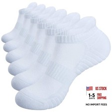 Mens Socks,6 Pairs Anti-Blister Cushioned Breathable Cotton 9-12 White