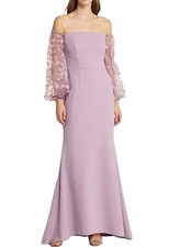 Eliza J EJ0M0798 Off Shoulder Illusion 3D Floral Long Sleeve Gown SZ 8 Lavender