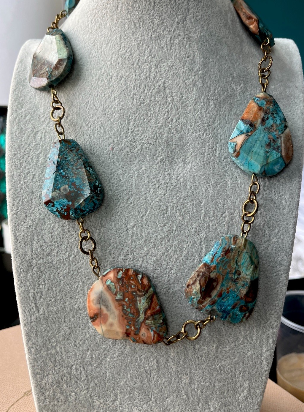 Gemstones Statement Chunky  Flat Stone Vintage Ne… - image 2