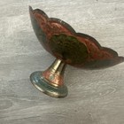 Vintage 6” Brass Enamel Teal Orange Green Painted, Peacock, Indian Bowl — photo 6