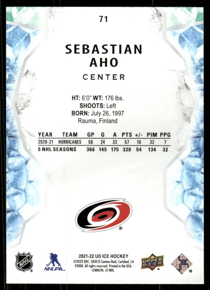 2021-22 Upper Deck Ice #71 Sebastian Aho Green - Image 2 of 2