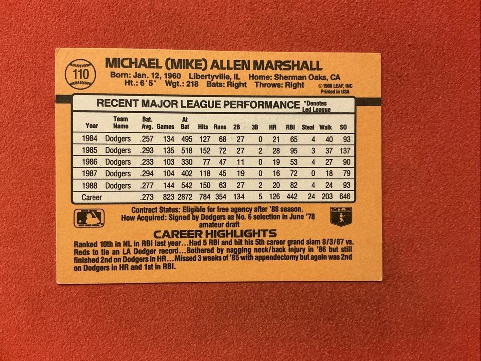 Mike Marshall 🔥🔥1989 Donruss #110🔥🔥Autografiado 🔥🔥 Foto 2 de 2