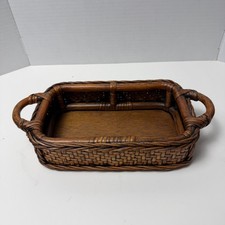 VTG Rattan Wrapped Wood Serving Tray Basket w...