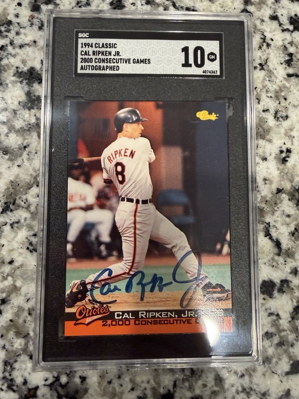 1994 CLASSIC CAL RIPKEN JR 2000 CONSECUTIVE GAMES AUTO 1/1 SGC 10 Pop 1 Unique!