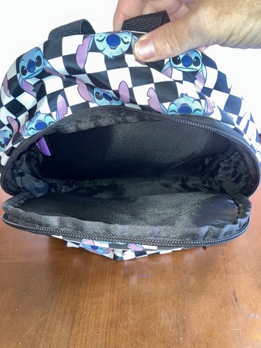 Disney Stitch Mini Backpack Checkered Black White Shoulder Bag Kid Vacation Gift - Picture 3 of 4