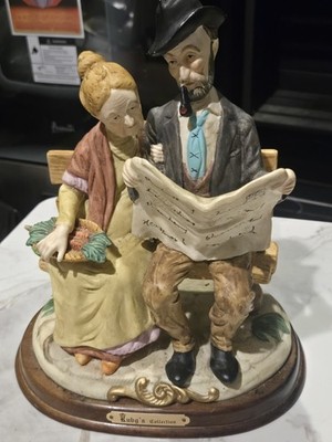Ruby's Collection Painted Multicolor Resin & Wood Couple Bench Figurine