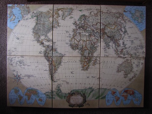 World Map Huge 54" x 40" 6 Panel Canvas Wall Art World Market
